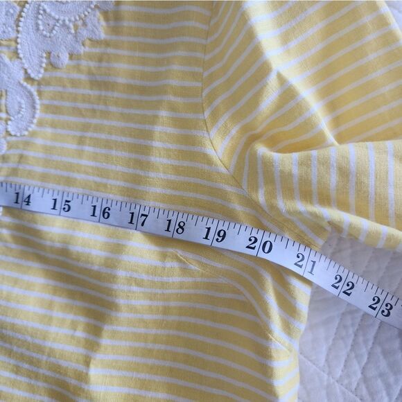 Talbots 100% linen Beach breeze stripe 2/4 sleeve blouse - Picture 9 of 13